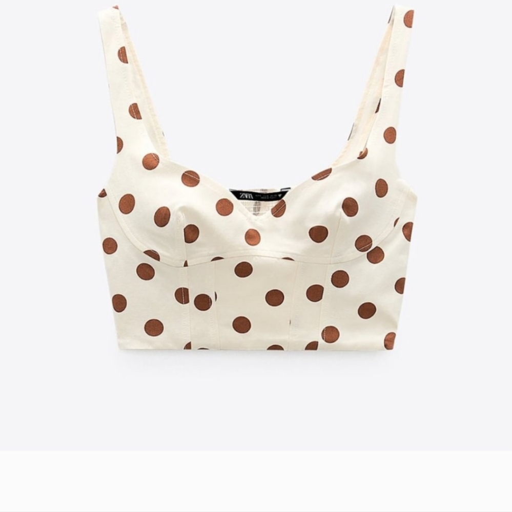 Zara Polka Dotted  Linen Crop TopBustier